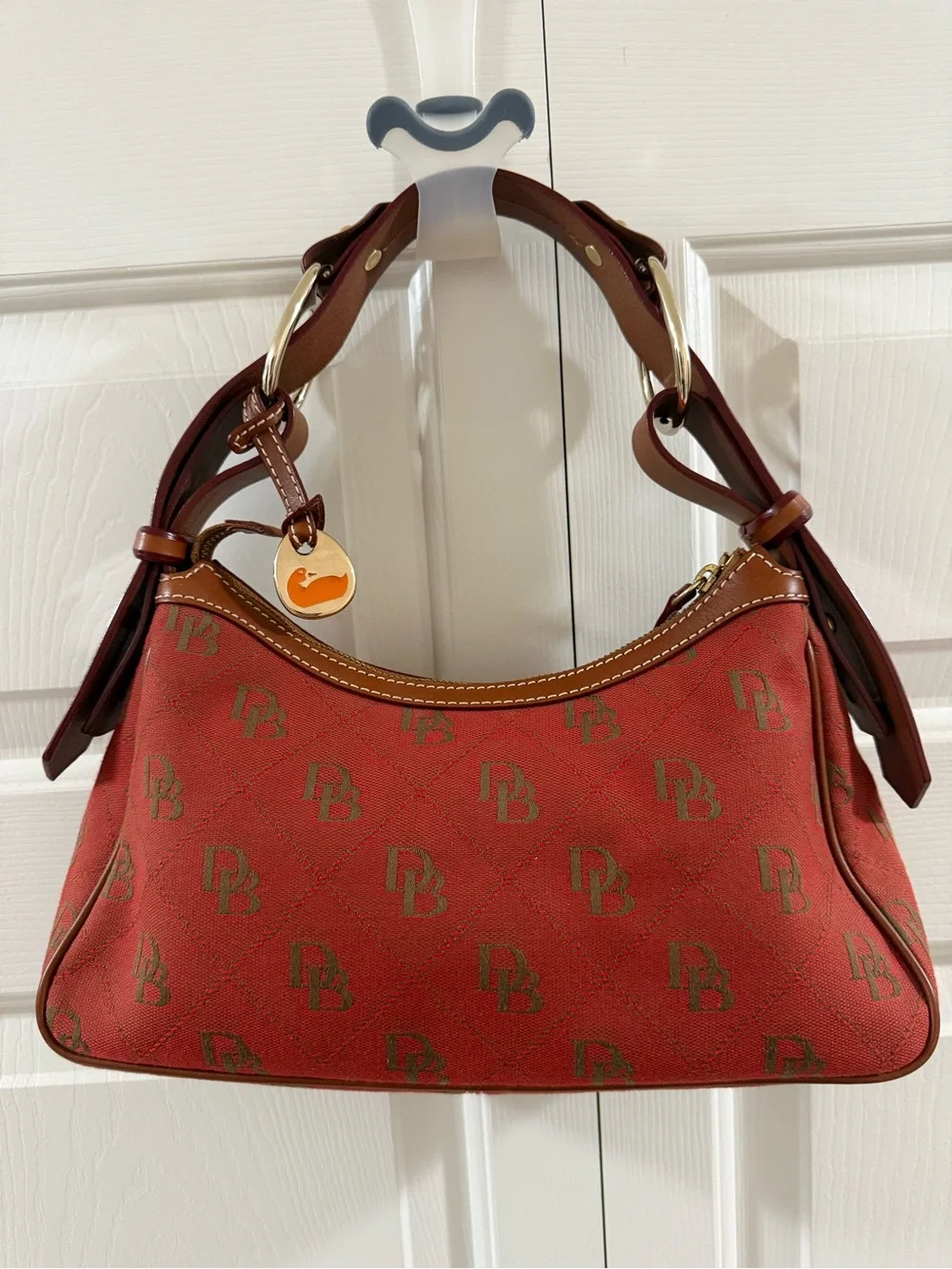 Dooney & Bourke Medium Hobo Red DB Monogram Jacquard Y2K Shoulder Bag HM402